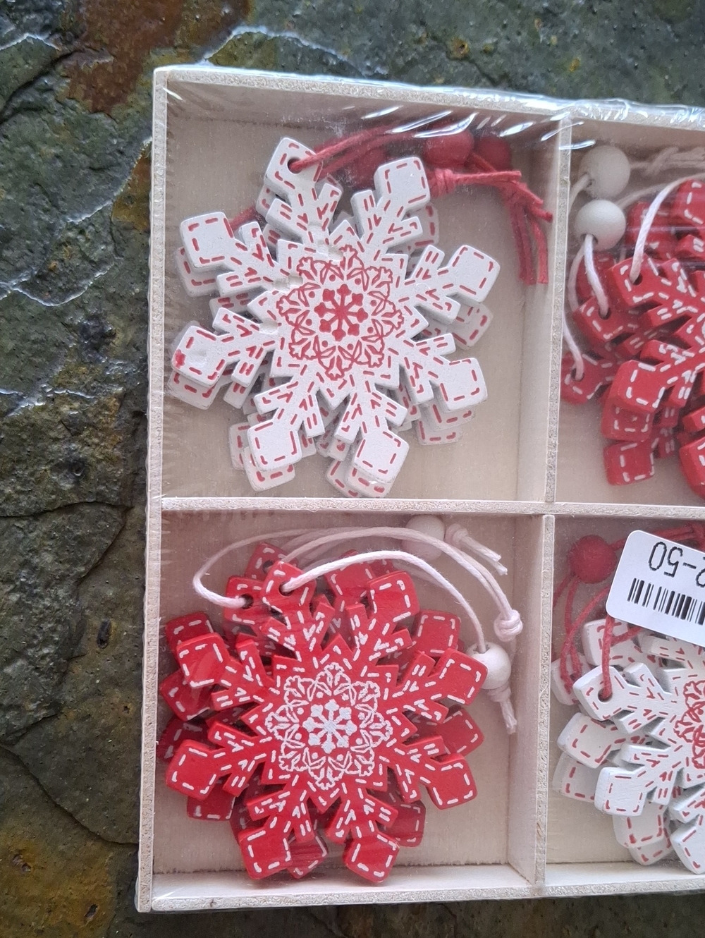 Holiday Wooden Red & White Snowflake Ornaments - Picture 2 of 4